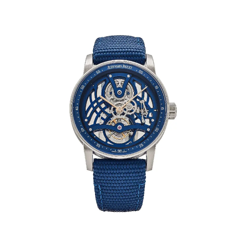 Men's Audemars Piguet Casual Wear Watches-Audemars Piguet Code 11.59 Tourbillon Openworked 26600NB.OO.D346KB.01 White Gold Blue Ceramic Limited Edition