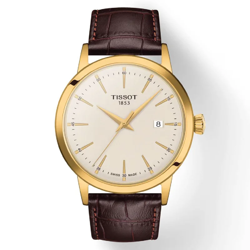 Women's Heritage Watches for UV Protection-Tissot T-Classic Ivory Dial Men 42mm