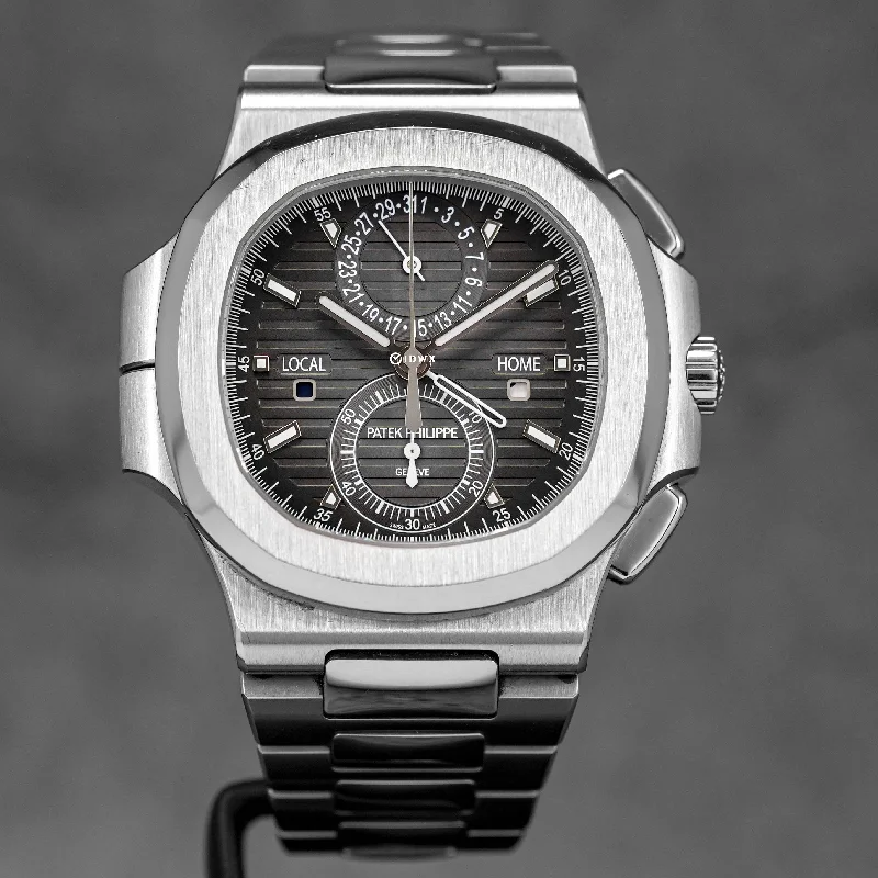 Men's Patek Philippe Watches with GPS Navigation-NAUTILUS 5990/1A TRAVEL TIME STEEL BLACK DIAL (2018)