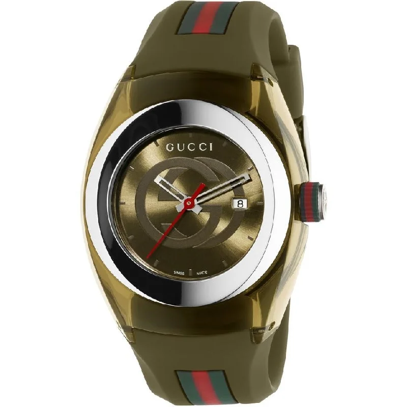 Men's Chronograph Watches for Modern Design-Gucci Men's YA137106 Sync Green Silicone Watch