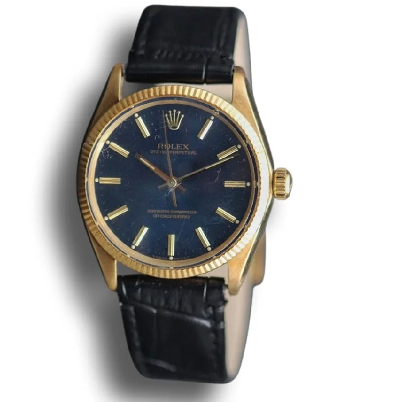 men's Rolex watches with ceramic bezel -​Rolex Oyster Perpetual Blue Dial 14ct Gold Ref : 1005 (Pre-Owned)