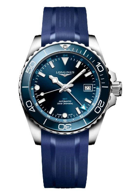 Men's Rectangular Case Design Dress Watches for Unique Shape-Longines HydroConquest GMT L3.790.4.96.9