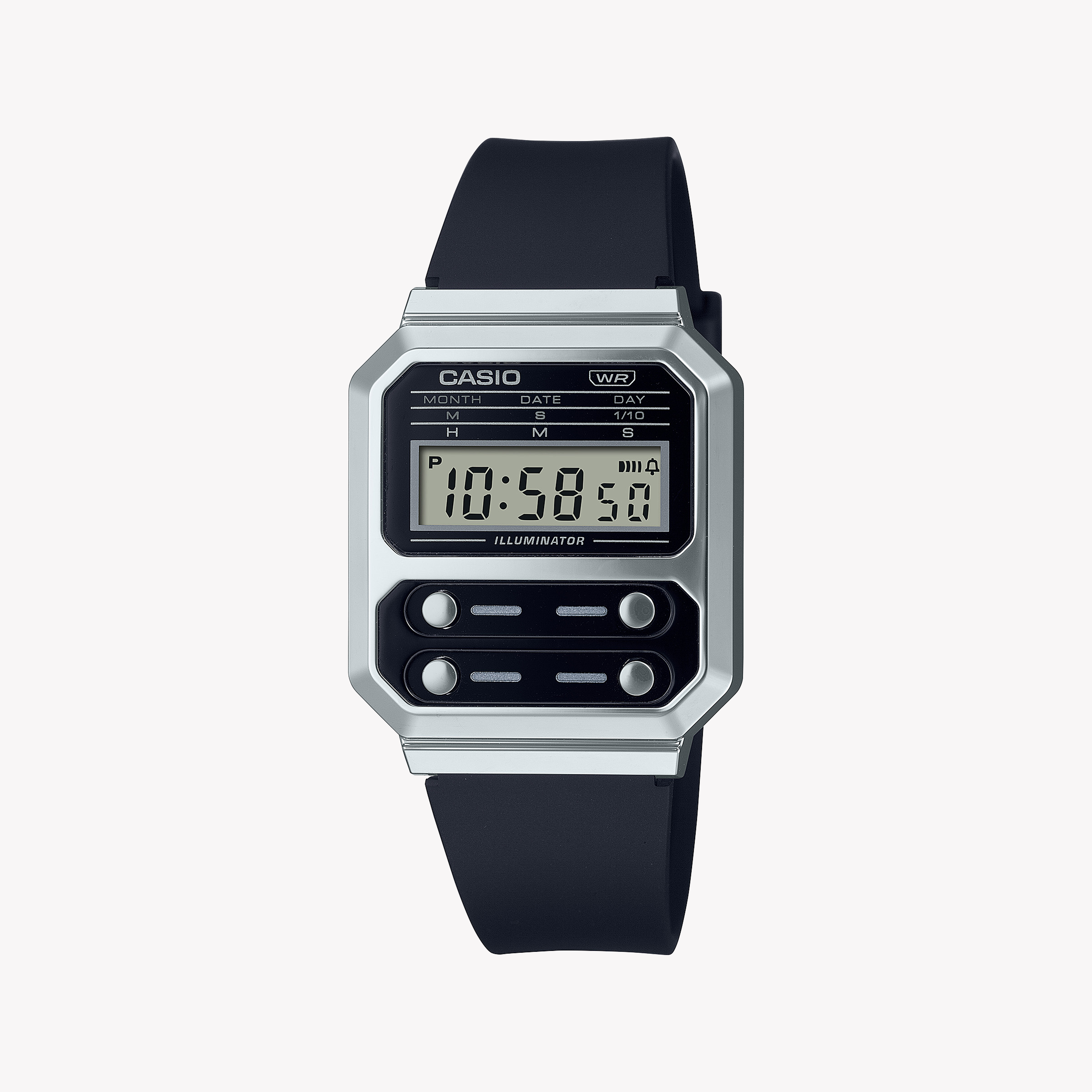 Men's Digital Watches for Travelers-Casio Unisex Silver Resin & Stainless Steel Watch | A100WEF-1ADF