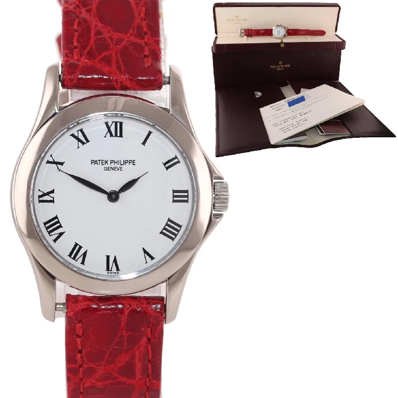 Patek Philippe Romantic Dinner Style Watches for Women-Patek Philippe Calatrava 4905 18k White Gold 28mm Watch Box