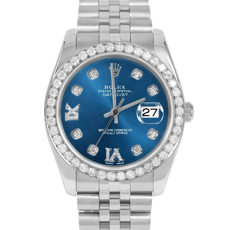 men's Rolex watches with blue dials -​Rolex Datejust 36mm | 16234-BLU-8DR69-25CT-JBL