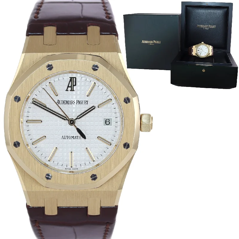 Women's Audemars Piguet Fashionable Design Watches-Audemars Piguet AP Royal Oak 18K Rose Gold 15300 39mm White Leather Watch