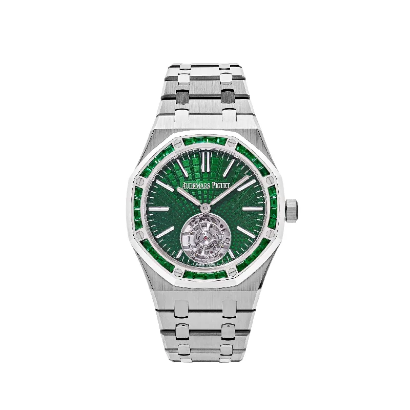 Men's Audemars Piguet Birthday Watches-Audemars Piguet Royal Oak 26532IC.EE.1220TI.01 Selfwinding Flying Tourbillon Titanium White Gold Emerald Bezel Limited Edition (2024)