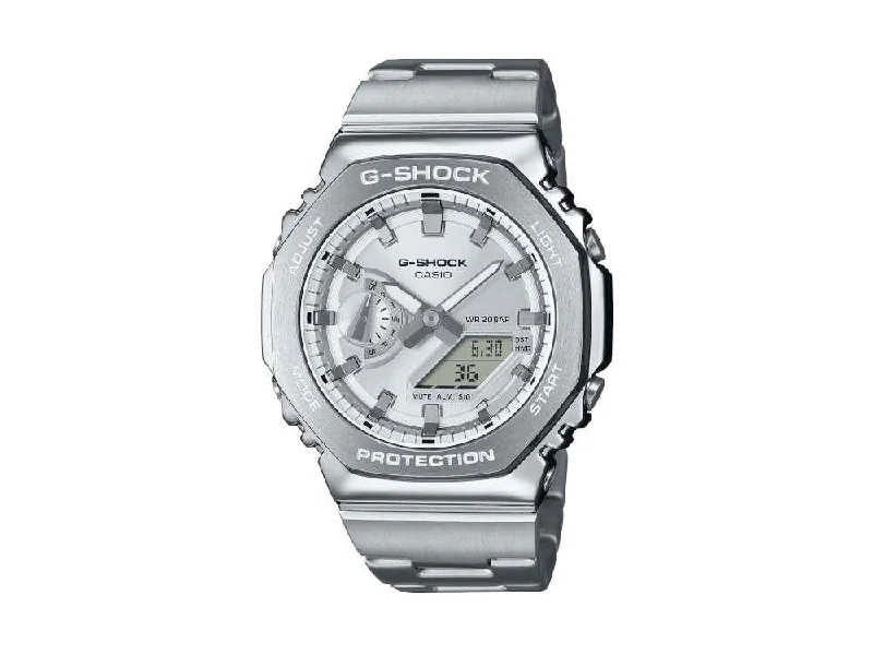 Men's Quartz Watches for High-End Collectors-G-SHOCK Casio G-Steel Quartz Watch, Silver, 49.3mm × 44.4mm, GM-2110D-7AER
