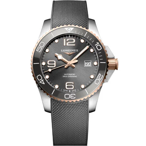 Women's Pilot Watches with Laser Engraving-Longines Hydroconquest Sunray Grey Dial Men 43mm