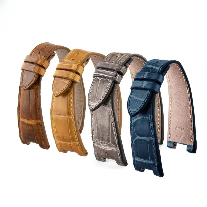 Men's Patek Philippe Watches with Barometer Calibration-​Patek Philippe Nautilus - Leather watch band - Honey brown special tanning waxed alligator ( brown / grey / honey brown / blue jean )