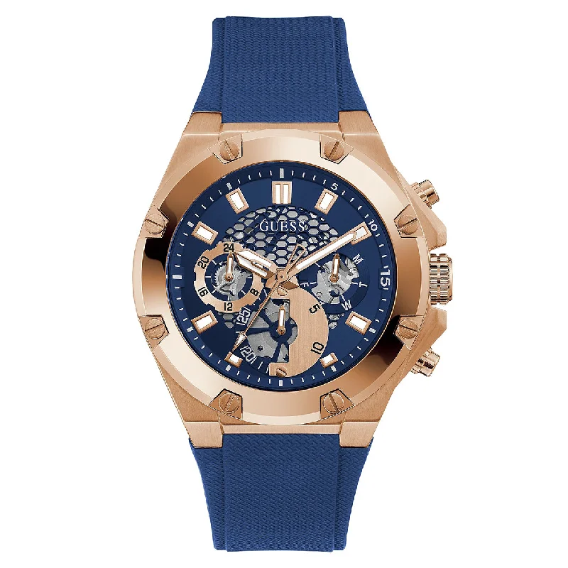 Women's Pilot Watches for Retro Charm-Guess Third Gear Blue Dial Men 46mm