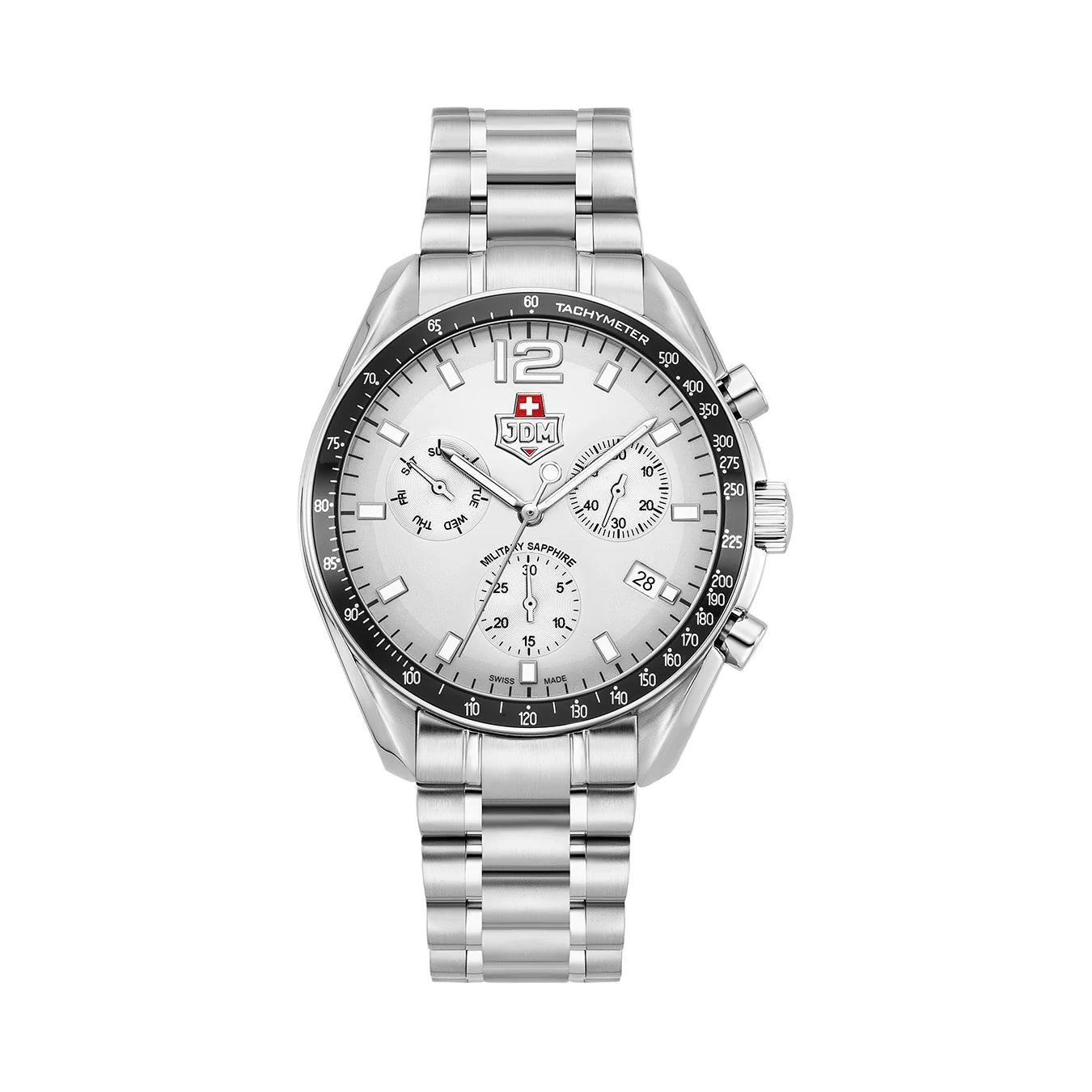 Men's Military Watches for Military Appreciation-JDM Military Swiss Precision Men's Silver Dial Watch JDM-WG021-04 – Swiss Made, 42mm, Stainless Steel, Sapphire Crystal, Quartz, 10 ATM