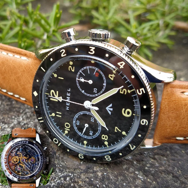 Women's Military Watches for Outdoor Use-Hemel Airfoil - Black (Swan Neck Regulator)