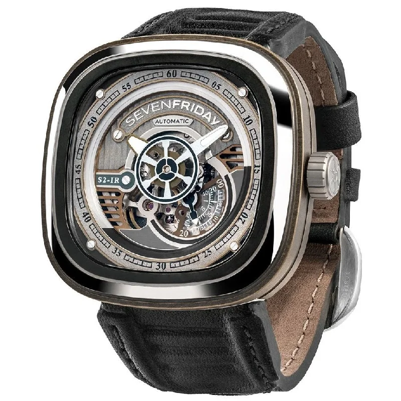 Men's Chronograph Watches for Special Occasions-Sevenfriday Men's S2-01 S-Series Black Leather Watch