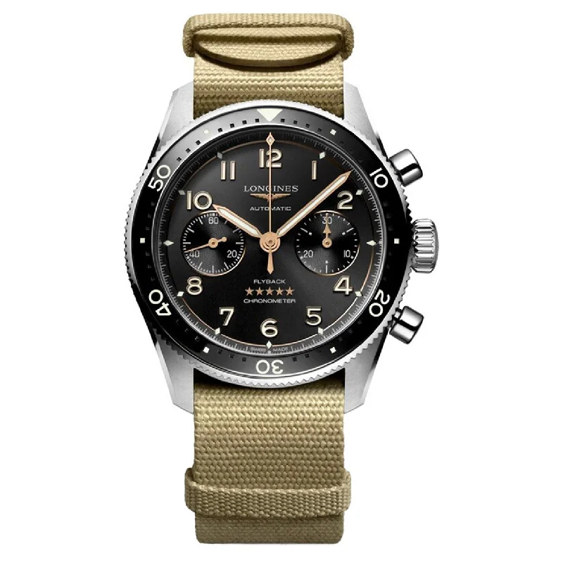Women's Pilot Watches with Luxury Materials-Longines Spirit Flyback Sunray Black Dial Men 42mm