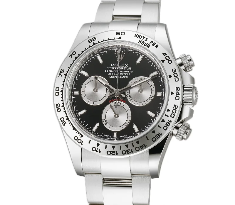 men's Rolex watches with tapestry dial -​40mm 18k White Gold Black Dial Caliber 4131