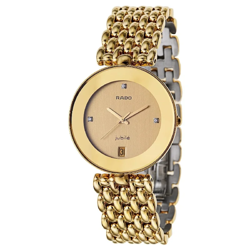 Men's Chronograph Watches for High-End Collectors-Rado Men's R48793724 Florence Jubile Diamond Gold-Tone Stainless Steel Watch