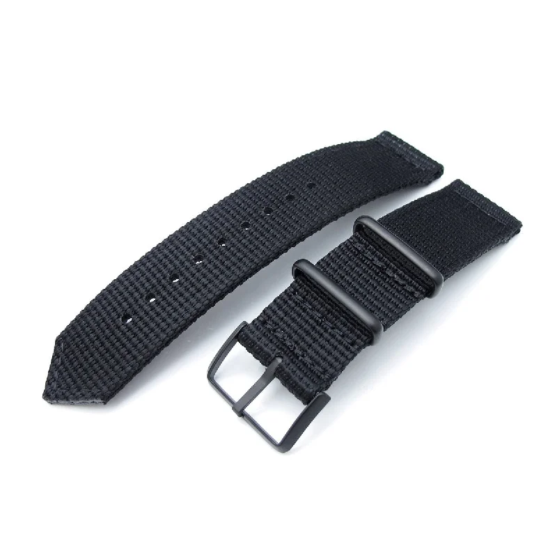 Men's Military Watches with Physical Security-20mm, 22mm Two Piece WW2 Black 3D Nylon Armband, PVD Black Buckle