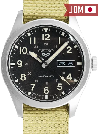 Men's Seiko Thin Case Style Watches-Seiko 5 Sports “Military Style” Black - Nylon Ref. SBSA117