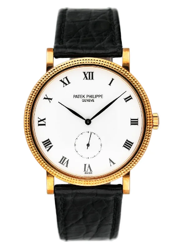 Men's Patek Philippe Watches for Fitness Tracking-Unpolished Patek Philippe Calatrava 3919J Mens Watch Box Papers
