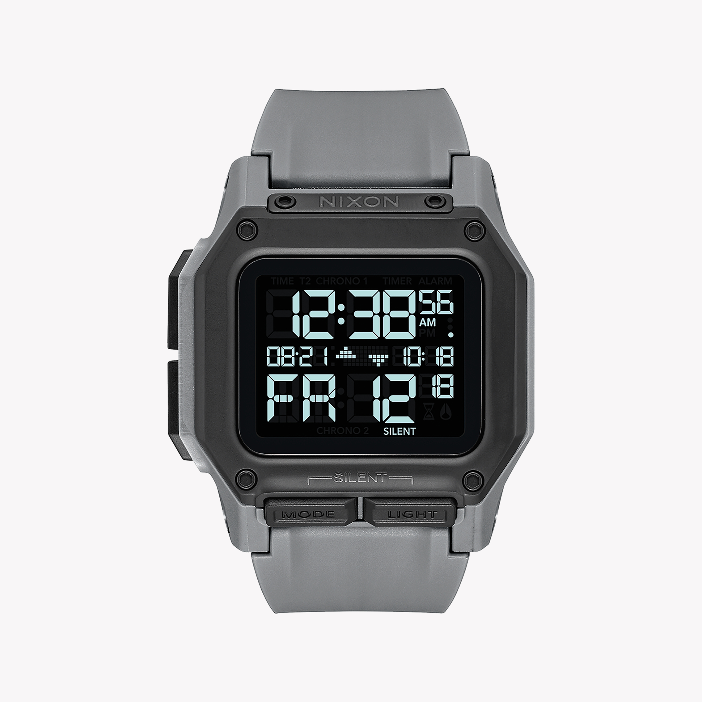 Men's Digital Watches with Luxury Materials-Nixon Men's Grey Rubber Watch, Digital Display | A1180-632
