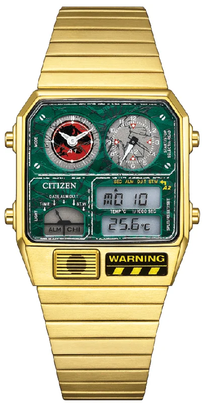 Women's Pilot Watches with Luxury Materials-Citizen Retro Analog-Digital X Universal RECORD LABEL ANA-DIGI TEMP "Jurassic Park" Limited Edition JG2132-66W