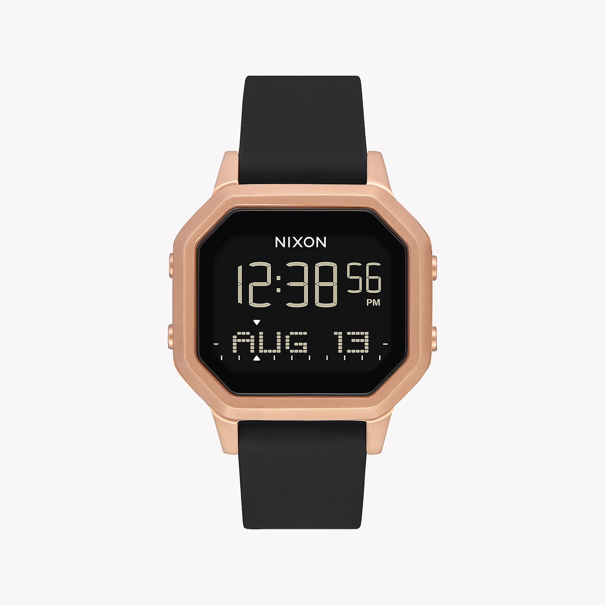 Men's Digital Watches with Vintage Inspiration-Nixon Women's Black Plastic Watch, Gold Rubber Band | A1211-1098