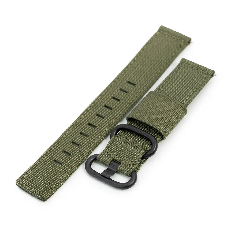 Men's Military Watches for Outdoor Use-Q.R. 20mm 2-pcs Ribbed Nylon Watch Band, Military Green