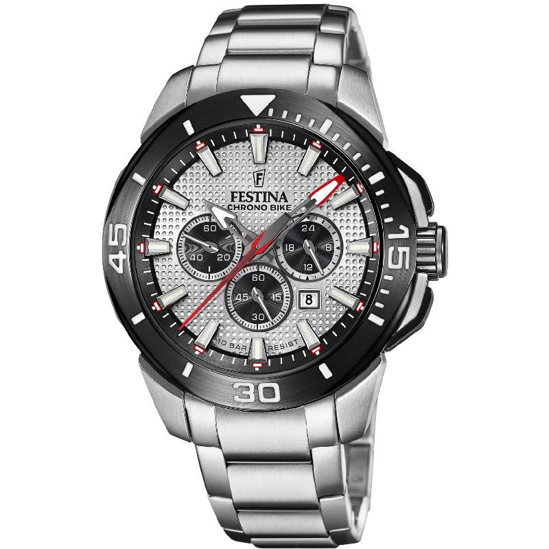 Men's Extra Large Dress Watches for Oversized Style-Festina Chrono Bike Men's Silver Watch F20641/1