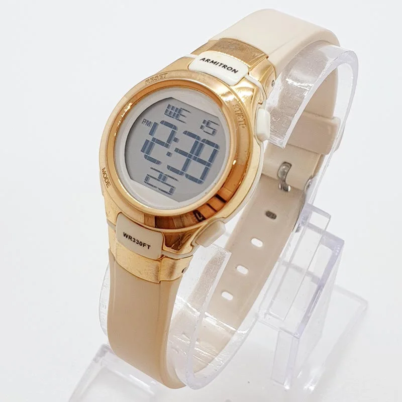 Women's Pilot Watches with Altimeter Calibration-Vintage Gold-tone Sports Watch by Armitron | Ladies Digital Watch