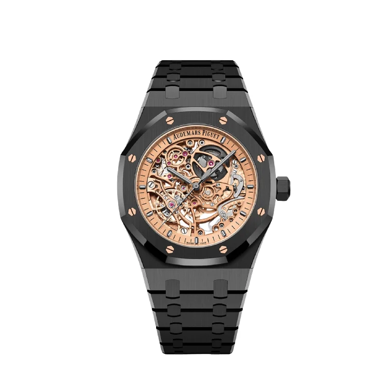 Men's Audemars Piguet French Made Style Watches-Audemars Piguet Royal Oak 15416CE.OO.1225CE.02 Double Balance Wheel Black Ceramic Openworked Dial Limited Edition