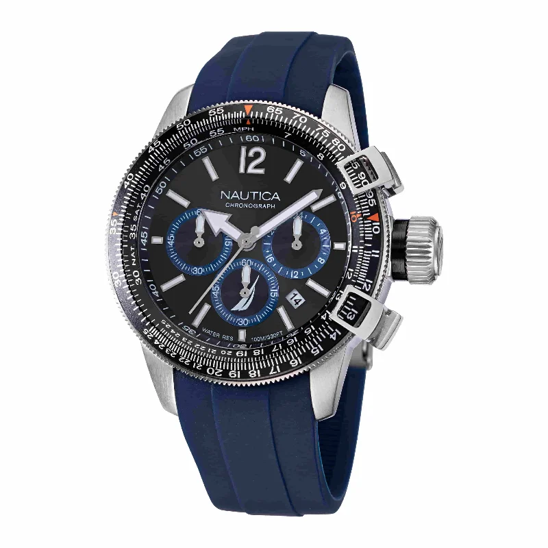Women's Chronograph Watches for Orienteering-Nautica BFC Black Dial Round Case Quartz Analog Men Watch