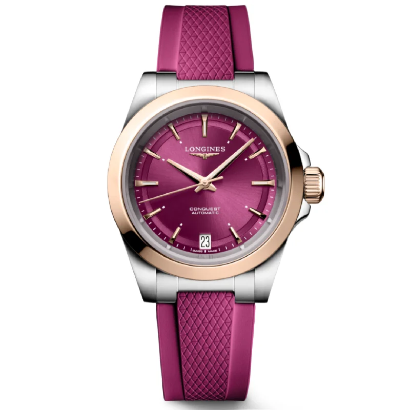 Women's Pilot Watches for Collectors-Longines Conquest Sunray Purple Dial Men 34mm