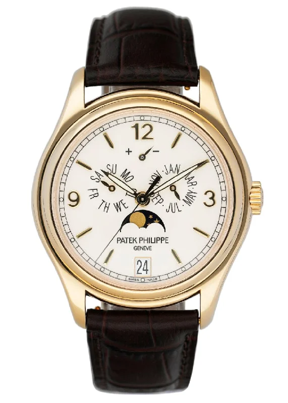 Men's Patek Philippe Watches with GPS Navigation-Patek Philippe Annual Calendar 5146J Cream Dial Mens Watch With Box Papers