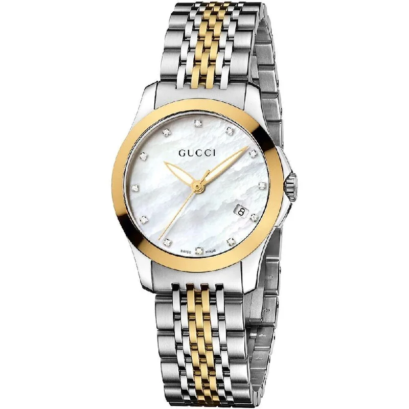 Women's Chronograph Watches for Pilots-Gucci Women's YA126513 G- Timeless Diamond Two-Tone Stainless Steel Watch