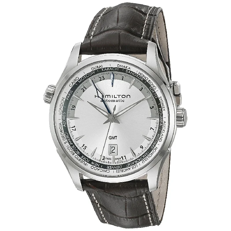 Men's Chronograph Watches with Special Edition-Hamilton Men's H32605551 Jazzmaster GMT Automatic Brown Leather Watch