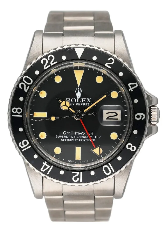 men's Rolex watches with tuxedo dial -​Rolex GMT Master 16750 Black Dial Stainless Steel Mens Watch