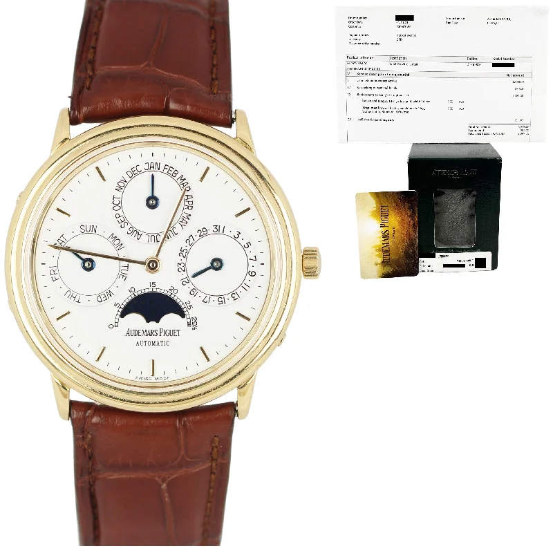 Women's Audemars Piguet Cushion Case Style Watches-Audemars Piguet Quantieme Perpetual Moonphase 36mm 18k Gold White 25548BA Watch