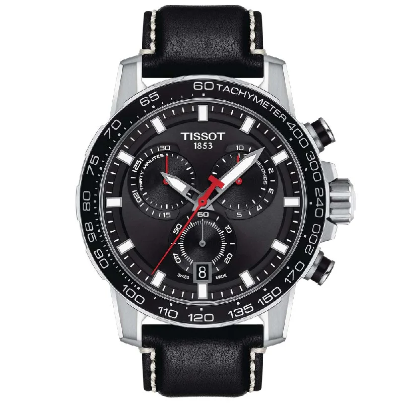 Women's Chronograph Watches with Personalized Engraving-Tissot Supersport Chrono 45.5mm Black Dial Quartz Gents Watch T1256171605100