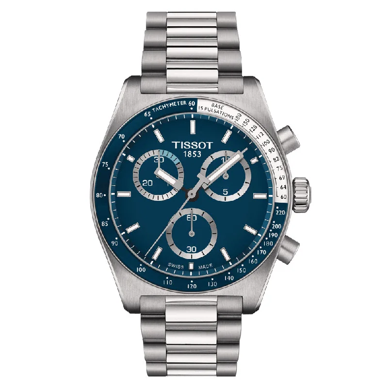 Women's Chronograph Watches for Emergency Signaling-Tissot PR516 Chronograph 40mm Blue Dial Quartz Gents Watch T1494171104100