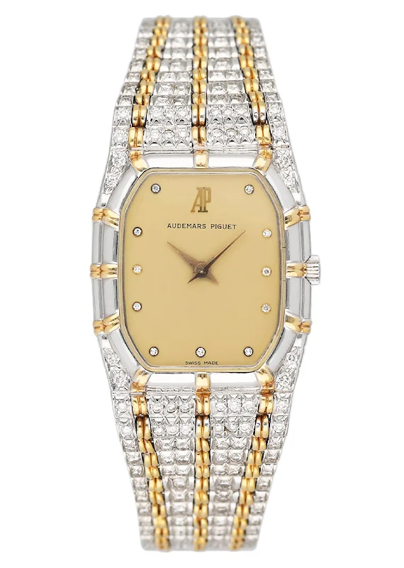 Men's Audemars Piguet Oval Case Watches-Audemars Piguet Bamboo Diamond Champagne Dial Two Tone Ladies Watch