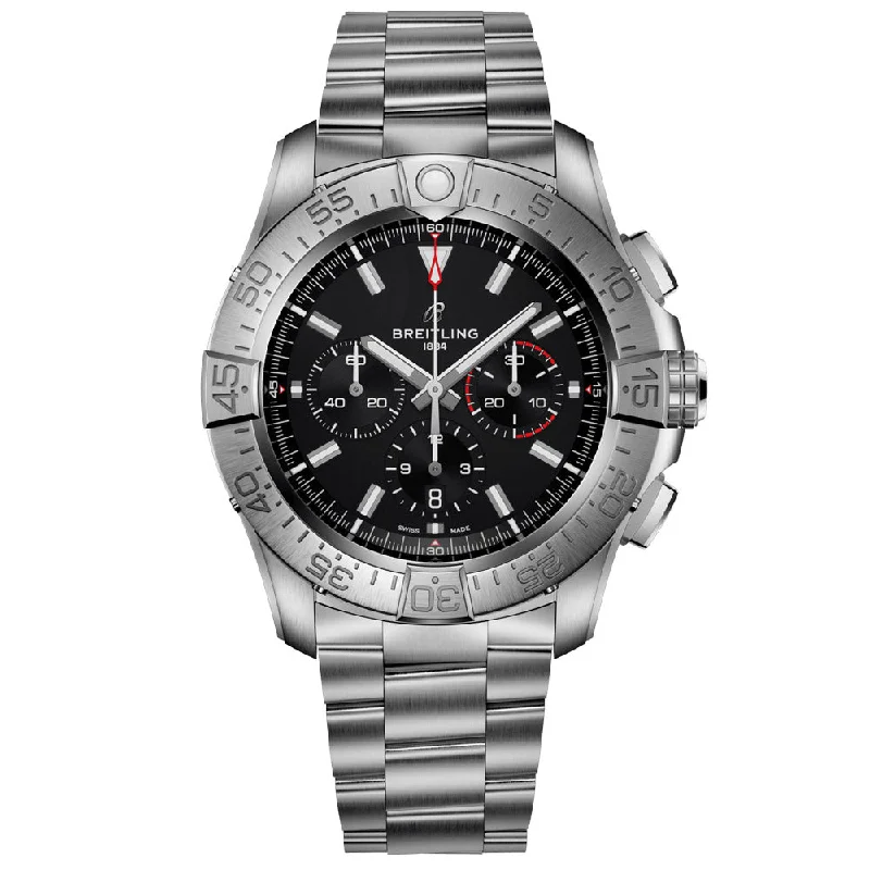 Women's Chronograph Watches with Personalized Engraving-Breitling Super Avenger B01 Chronograph 46mm Black Dial Titanium Automatic Gents Watch EB0148101B1E1