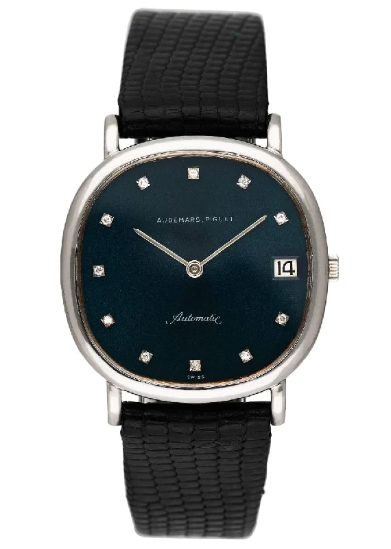 Men's Audemars Piguet Hand-Wound Style Watches-Audemars Piguet Diamond Blue Dial 18K White Gold Mens Watch