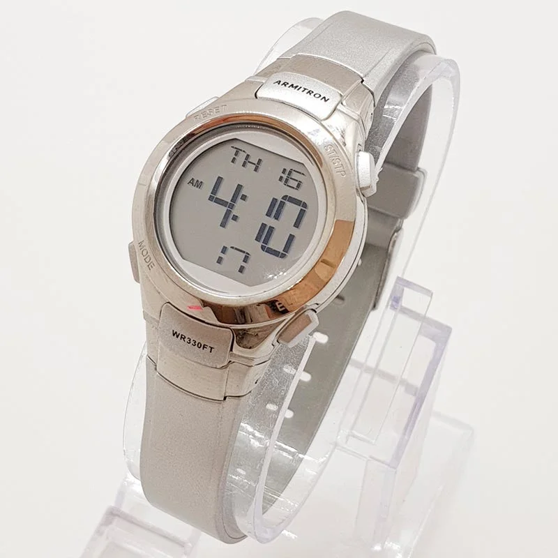 Women's Pilot Watches with Smart Features-Vintage Silver-tone Armitron Sports Watch | Digital Watch for Women