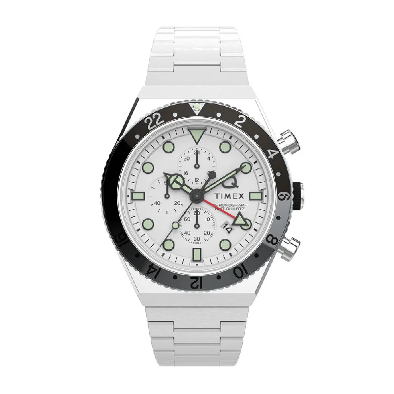 Men's Chronograph Watches for Law Enforcement-Q Timex Gmt Chronograph 40mm Stainless Steel Band