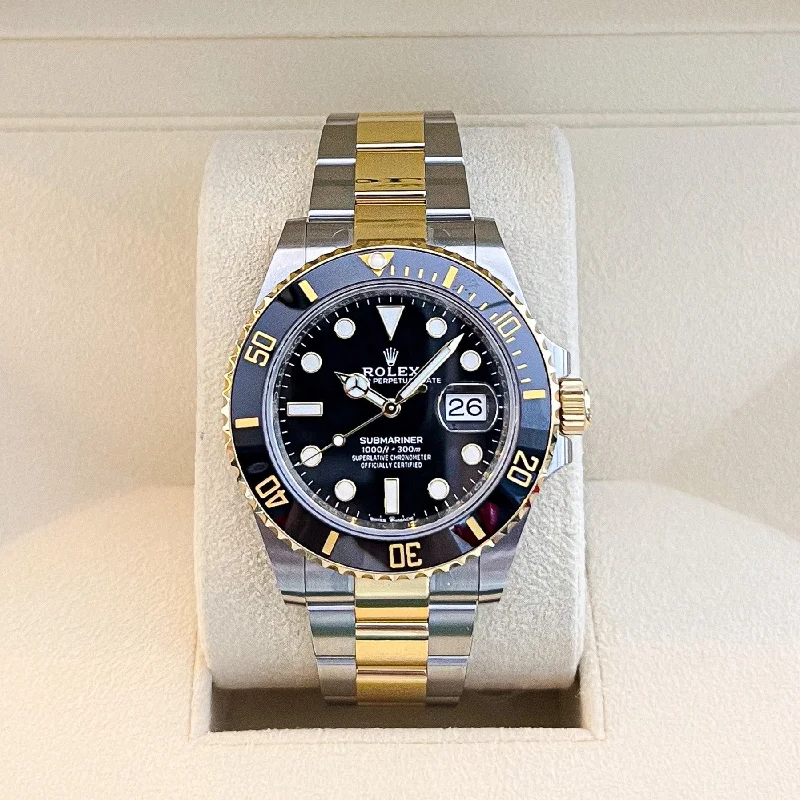 men's Rolex watches with bidirectional bezel -​Rolex Submariner-Date 41mm Steel/YG Black Dial Button Markers 2024 Ref m126613ln-0002 (#869)