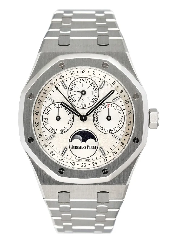 Men's Audemars Piguet Square Case Watches-Audemars Piguet Royal Oak 26574ST White Dial Perpetual Calendar Mens Watch Box Papers