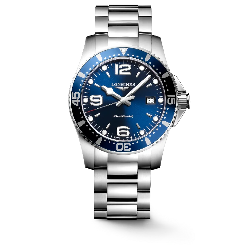 Women's Pilot Watches for Birthday Gifts-Longines Hydroconquest Sunray Blue Dial Men 41mm