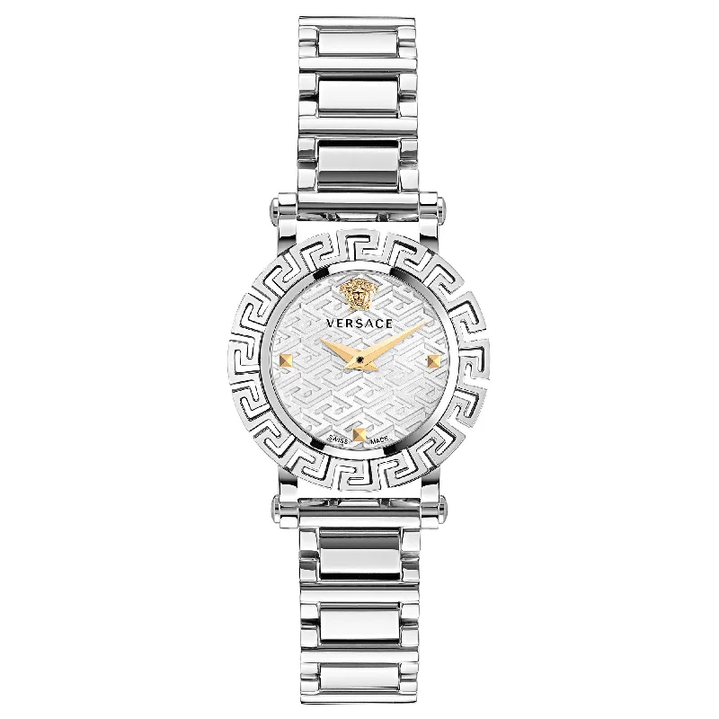 Men's New Year's Eve Dress Watches for Countdown Parties-Versace Greca Glam Ladies Silver Watch VE2Q00322