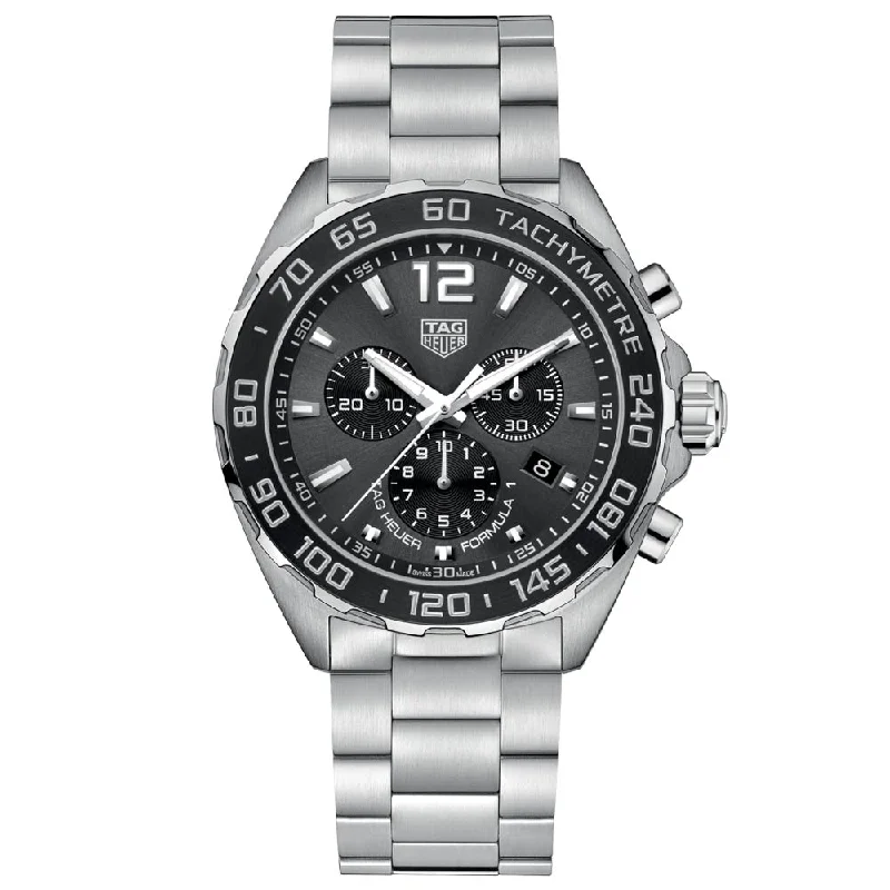 Women's Chronograph Watches for Military Personnel-TAG Heuer Formula 1 43mm Grey Dial Quartz Chronograph Gents Watch CAZ1011.BA0842